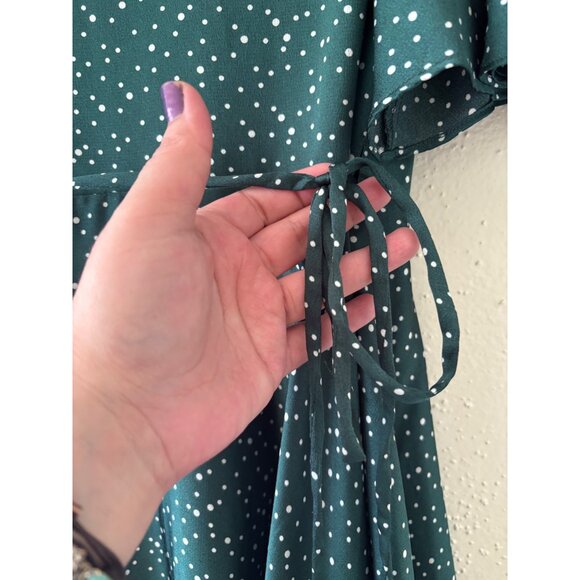 Ina Green Polka Dot Wrap Maxi Dress With Flutter Sleeves Womens S - Picture 11 of 13